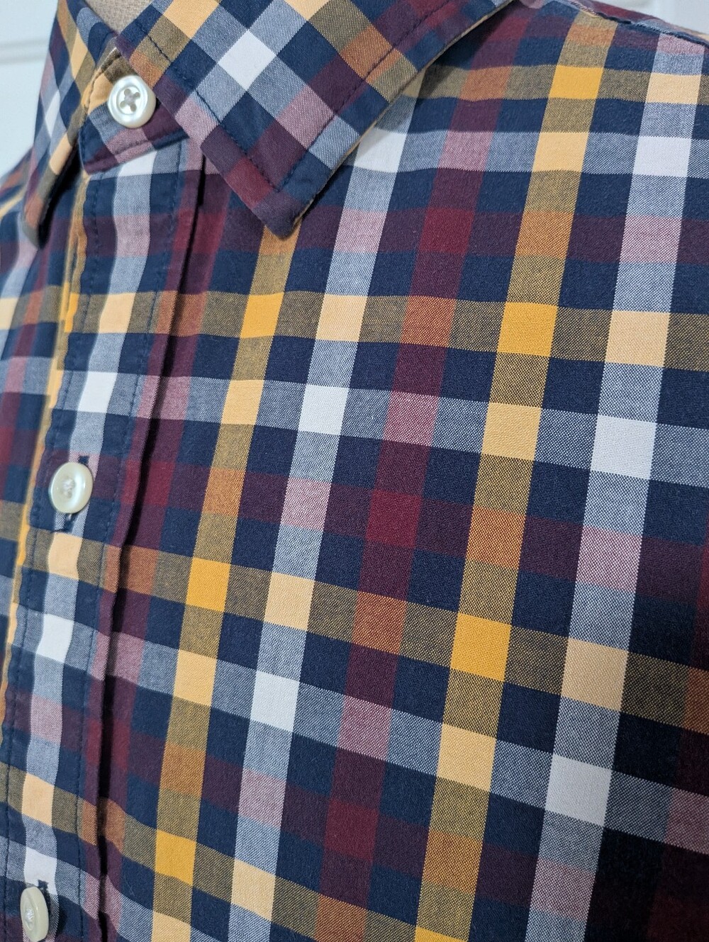 GAP Men's Office Button-Down Shirt - Navy, Burgundy & Mustard Fall Slim Fit